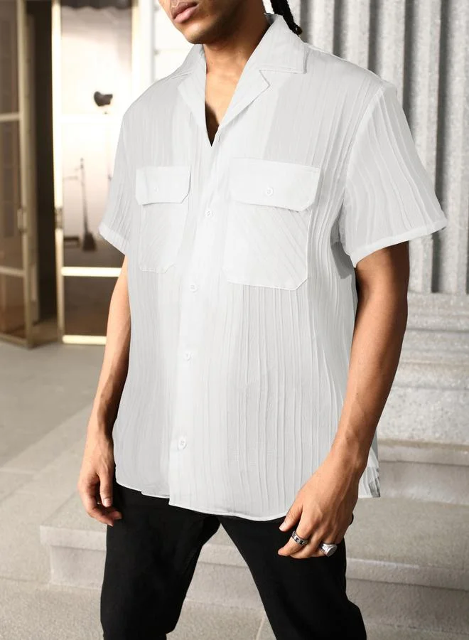 تايك تو قميص بياقة كامب ونسيج بارز